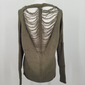 Olive Green Sweater with Distressed Back